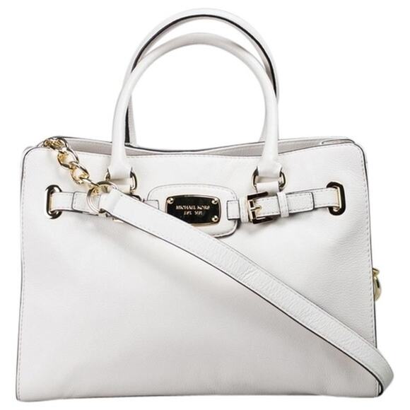 MICHAEL Kors MK Cream Hamilton Leather Womens Purse Bag Tote Shoulder Bag - Picture 1 of 16
